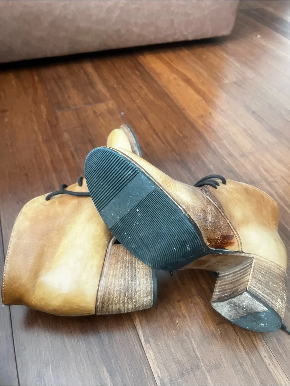 Patricia Nash Tan and Black Leather Ankle Boots
